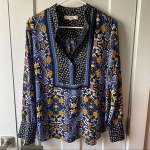 Loft Blue Yellow Floral Long Sleeve Blouse Size S